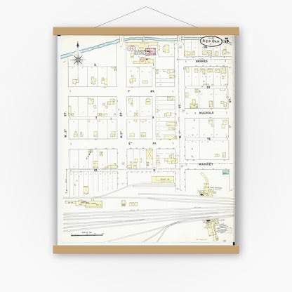 Old map wall art mockup — magnetic wood frame on white wall — Sanborn Fire Insurance Map from Red Oak, Montgomery County, Iowa (1891), Sheet #0005