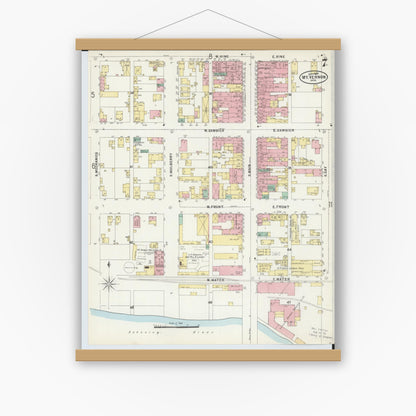 Old map wall art mockup — magnetic wood frame on white wall — Sanborn Fire Insurance Map from Mount Vernon, Knox County, Ohio (1897), Sheet #0007