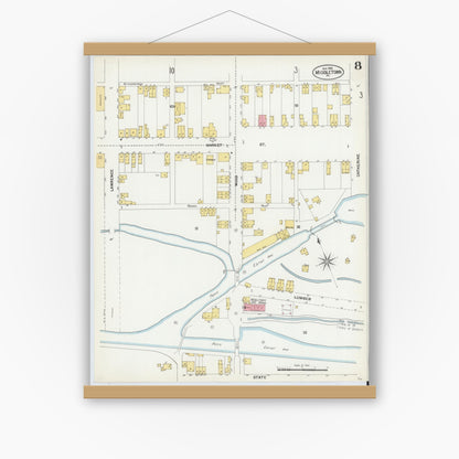 Old map wall art mockup — magnetic wood frame on white wall — Sanborn Fire Insurance Map from Middletown, Dauphin County, Pennsylvania (1902), Sheet #0008