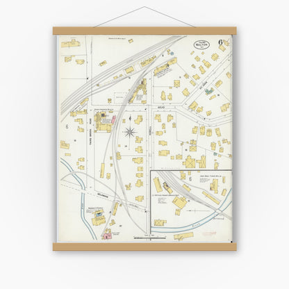 Old map wall art mockup — magnetic wood frame on white wall — Sanborn Fire Insurance Map from Walton, Delaware County, New York (1903), Sheet #0006