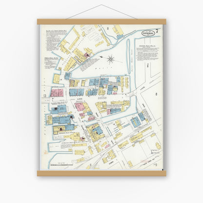Old map wall art mockup — magnetic wood frame on white wall — Sanborn Fire Insurance Map from Ogdensburg, St. Lawrence County, New York (1909), Sheet #0007