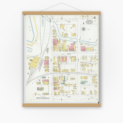 Old map wall art mockup — magnetic wood frame on white wall — Sanborn Fire Insurance Map from Boyne City, Charlevoix County, Michigan (1905), Sheet #0004