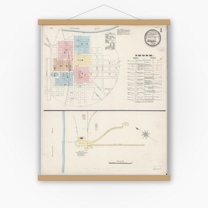 Old map wall art mockup — magnetic wood frame on white wall — Sanborn Fire Insurance Map from Redding, Shasta County, California (1889) - Complete Map Set