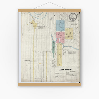 Old map wall art mockup — magnetic wood frame on white wall — Sanborn Fire Insurance Map from Grayling, Crawford County, Michigan (1894) - Complete Map Set
