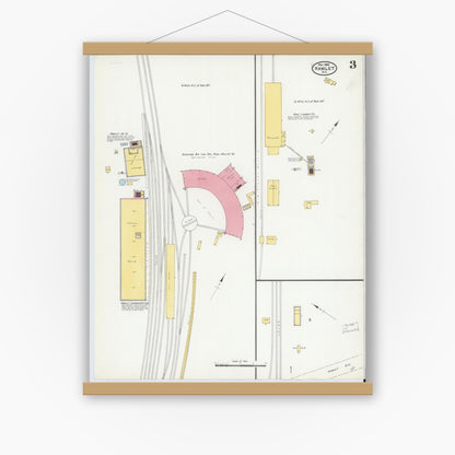 Old map wall art mockup — magnetic wood frame on white wall — Sanborn Fire Insurance Map from Hamlet, Richmond County, North Carolina (1905), Sheet #0003