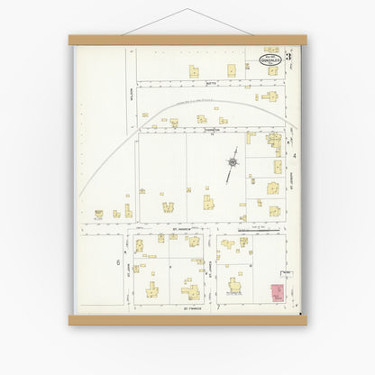 Old map wall art mockup — magnetic wood frame on white wall — Sanborn Fire Insurance Map from Gonzales, Gonzales County, Texas (1912), Sheet #0003