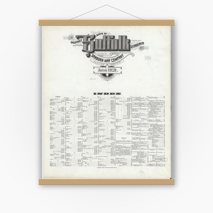 Old map wall art mockup — magnetic wood frame on white wall — Sanborn Fire Insurance Map from Suffolk, Independent Cities, Virginia (1921), Sheet #0001