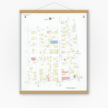 Old map wall art mockup — magnetic wood frame on white wall — Sanborn Fire Insurance Map from West Lafayette, Coshocton County, Ohio (1946), Sheet #0002