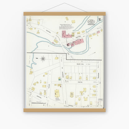 Old map wall art mockup — magnetic wood frame on white wall — Sanborn Fire Insurance Map from Saugus, Essex County, Massachusetts (1907), Sheet #0002