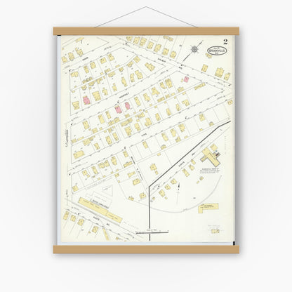Old map wall art mockup — magnetic wood frame on white wall — Sanborn Fire Insurance Map from Brookville, Montgomery County, Ohio (1911), Sheet #0002