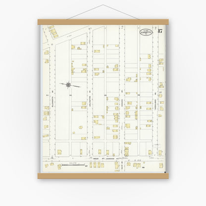 Old map wall art mockup — magnetic wood frame on white wall — Sanborn Fire Insurance Map from Jeannette, Westmoreland County, Pennsylvania (1910), Sheet #0017