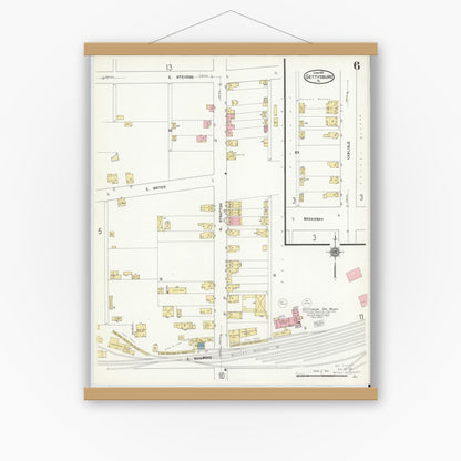 Old map wall art mockup — magnetic wood frame on white wall — Sanborn Fire Insurance Map from Gettysburg, Adams County, Pennsylvania (1912), Sheet #0006