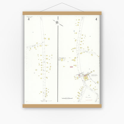 Old map wall art mockup — magnetic wood frame on white wall — Sanborn Fire Insurance Map from Norton, Bristol County, Massachusetts (1937), Sheet #0004