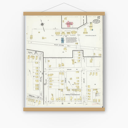 Old map wall art mockup — magnetic wood frame on white wall — Sanborn Fire Insurance Map from Nyack, Rockland County, New York. (1910), Sheet #0017