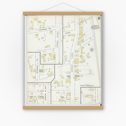 Old map wall art mockup — magnetic wood frame on white wall — Sanborn Fire Insurance Map from Baraga, Baraga County, Michigan (1892), Sheet #0002