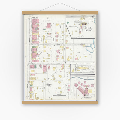 Old map wall art mockup — magnetic wood frame on white wall — Sanborn Fire Insurance Map from Hillsboro, Montgomery County, Illinois (1906), Sheet #0004