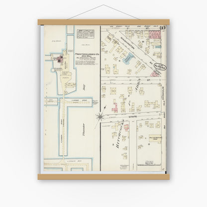 Old map wall art mockup — magnetic wood frame on white wall — Sanborn Fire Insurance Map from Alpena, Alpena County, Michigan (1884), Sheet #0010