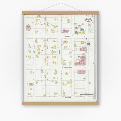 Old map wall art mockup — magnetic wood frame on white wall — Sanborn Fire Insurance Map from Neoga, Cumberland County, Illinois (1905), Sheet #0002