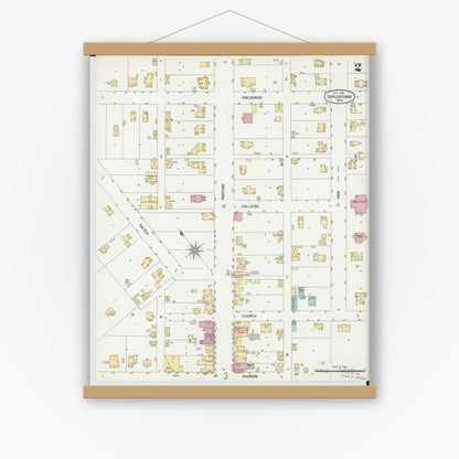 Old map wall art mockup — magnetic wood frame on white wall — Sanborn Fire Insurance Map from Doylestown, Wayne County, Ohio (1902), Sheet #0002