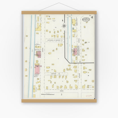 Old map wall art mockup — magnetic wood frame on white wall — Sanborn Fire Insurance Map from Weedsport, Cayuga County, New York (1896), Sheet #0004