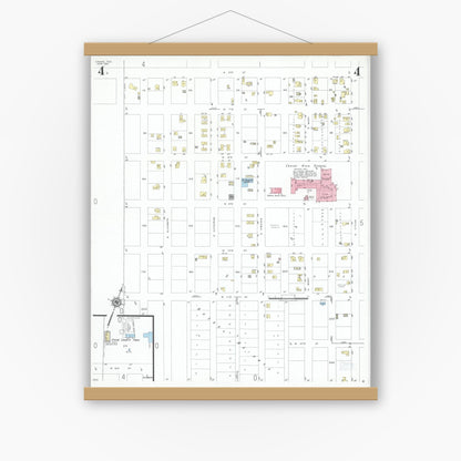 Old map wall art mockup — magnetic wood frame on white wall — Sanborn Fire Insurance Map from Crane, Crane County, Texas (1951), Sheet #0004