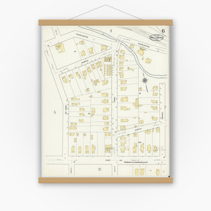 Old map wall art mockup — magnetic wood frame on white wall — Sanborn Fire Insurance Map from Wellsboro, Tioga County, Pennsylvania (1910), Sheet #0006