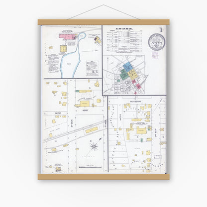 Old map wall art mockup — magnetic wood frame on white wall — Sanborn Fire Insurance Map from Fayette, Howard County, Missouri (1902) - Complete Map Set
