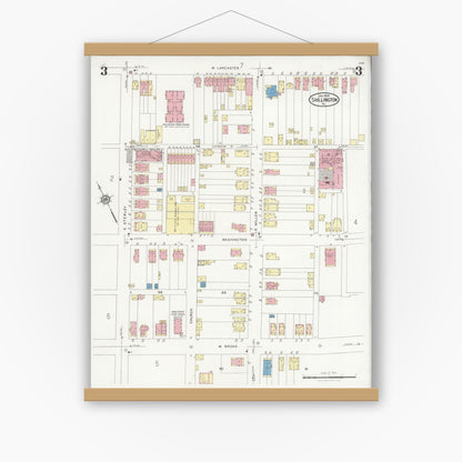 Old map wall art mockup — magnetic wood frame on white wall — Sanborn Fire Insurance Map from Shillington, Berks County, Pennsylvania (1928), Sheet #0003