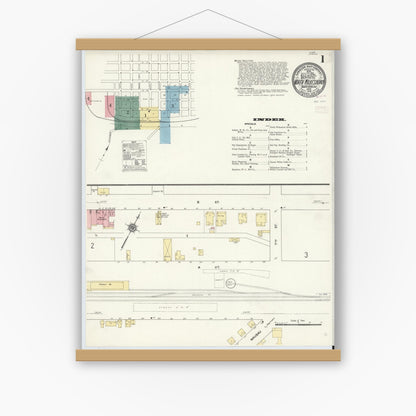 Old map wall art mockup — magnetic wood frame on white wall — Sanborn Fire Insurance Map from North Wilkesboro, Wilkes County, North Carolina (1910), Sheet #0001