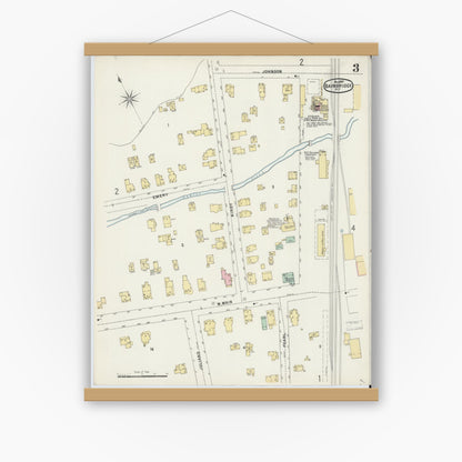 Old map wall art mockup — magnetic wood frame on white wall — Sanborn Fire Insurance Map from Bainbridge, Chenango County, New York (1897), Sheet #0003