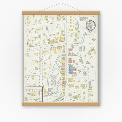 Old map wall art mockup — magnetic wood frame on white wall — Sanborn Fire Insurance Map from Lodi, Columbia County, Wisconsin (1898), Sheet #0001