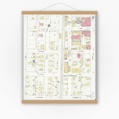 Old map wall art mockup — magnetic wood frame on white wall — Sanborn Fire Insurance Map from Winamac, Pulaski County, Indiana (1911), Sheet #0002