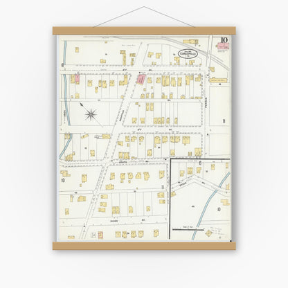 Old map wall art mockup — magnetic wood frame on white wall — Sanborn Fire Insurance Map from Coraopolis, Allegheny County, Pennsylvania (1906), Sheet #0010