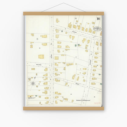 Old map wall art mockup — magnetic wood frame on white wall — Sanborn Fire Insurance Map from Patchogue, Suffolk County, New York (1902), Sheet #0016
