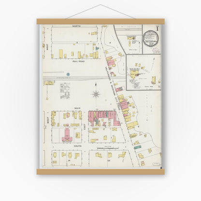 Old map wall art mockup — magnetic wood frame on white wall — Sanborn Fire Insurance Map from Chesterton, Porter County, Indiana (1893) - Complete Map Set
