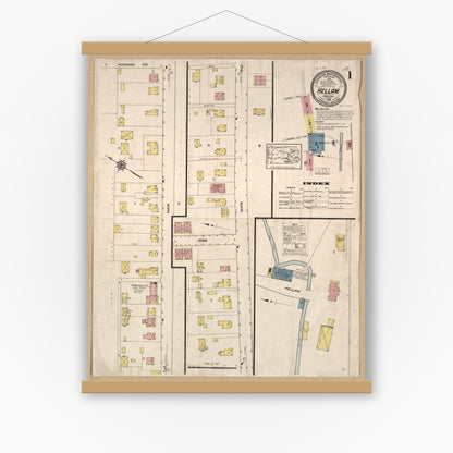 Old map wall art mockup — magnetic wood frame on white wall — Sanborn Fire Insurance Map from Hellam, York County, Pennsylvania (1913), Sheet #0001