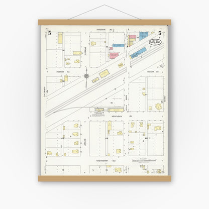 Old map wall art mockup — magnetic wood frame on white wall — Sanborn Fire Insurance Map from Midland, Midland County, Texas (1925), Sheet #0005