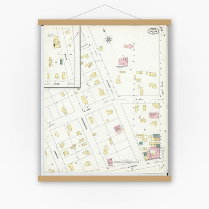 Old map wall art mockup — magnetic wood frame on white wall — Sanborn Fire Insurance Map from Vassar, Tuscola County, Michigan (1909), Sheet #0007