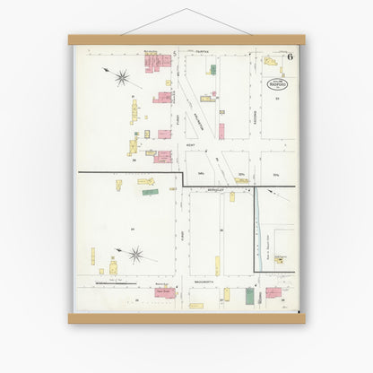 Old map wall art mockup — magnetic wood frame on white wall — Sanborn Fire Insurance Map from Radford, Independent Cities, Virginia (1908), Sheet #0006