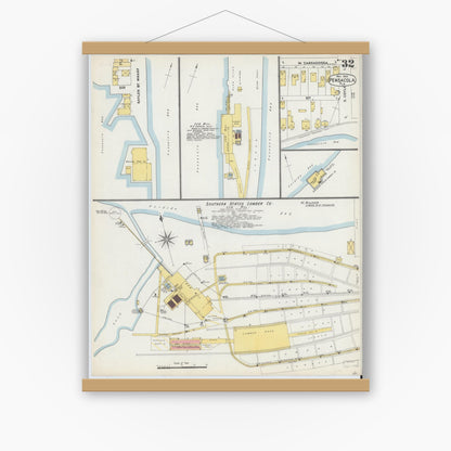 Old map wall art mockup — magnetic wood frame on white wall — Sanborn Fire Insurance Map from Pensacola, Escambia County, Florida (1903), Sheet #0032