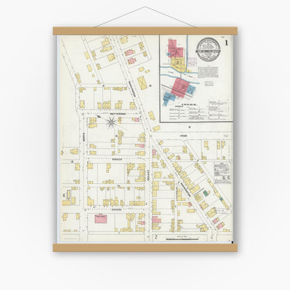 Old map wall art mockup — magnetic wood frame on white wall — Sanborn Fire Insurance Map from Mifflintown, Juniata County, Pennsylvania (1904) - Complete Map Set