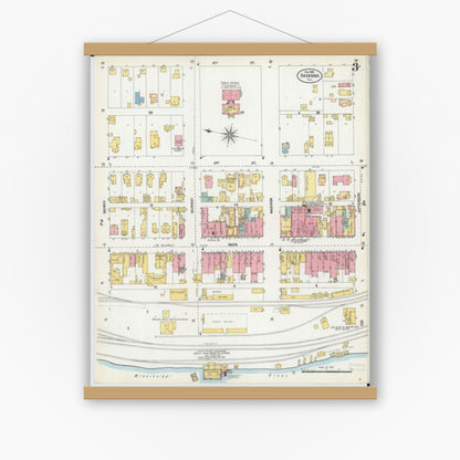 Old map wall art mockup — magnetic wood frame on white wall — Sanborn Fire Insurance Map from Savanna, Carroll County, Illinois (1903), Sheet #0003