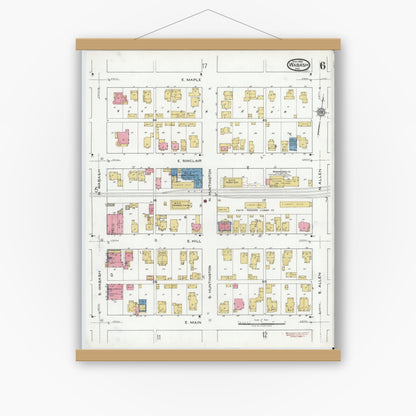 Old map wall art mockup — magnetic wood frame on white wall — Sanborn Fire Insurance Map from Wabash, Wabash County, Indiana (1920), Sheet #0006