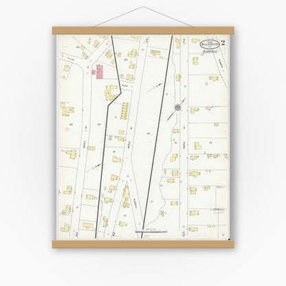 Old map wall art mockup — magnetic wood frame on white wall — Sanborn Fire Insurance Map from Ballston Spa, Saratoga County, New York (1911) - Complete Map Set