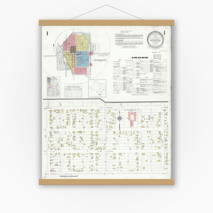 Old map wall art mockup — magnetic wood frame on white wall — Sanborn Fire Insurance Map from Mission, Hidalgo County, Texas (1933) - Complete Map Set