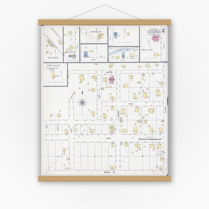 Old map wall art mockup — magnetic wood frame on white wall — Sanborn Fire Insurance Map from Frankford, Pike County, Missouri (1902), Sheet #0002