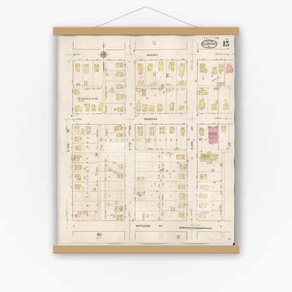Old map wall art mockup — magnetic wood frame on white wall — Sanborn Fire Insurance Map from Clinton, Vermillion County, Indiana (1947), Sheet #0015
