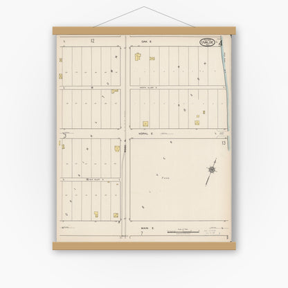Old map wall art mockup — magnetic wood frame on white wall — Sanborn Fire Insurance Map from Uvalde, Uvalde County, Texas (1922), Sheet #0004
