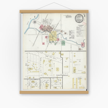 Old map wall art mockup — magnetic wood frame on white wall — Sanborn Fire Insurance Map from Sebewaing, Huron County, Michigan (1895), Sheet #0001