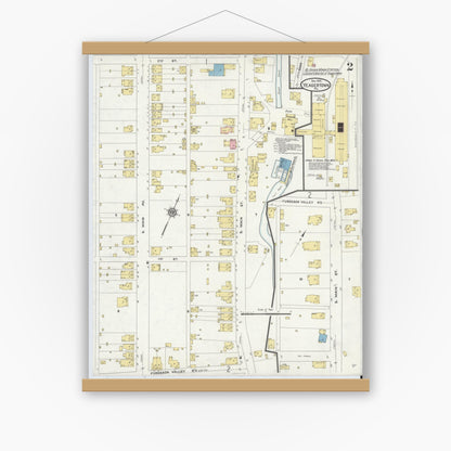 Old map wall art mockup — magnetic wood frame on white wall — Sanborn Fire Insurance Map from Yeagertown, Mifflin County, Pennsylvania (1910), Sheet #0002